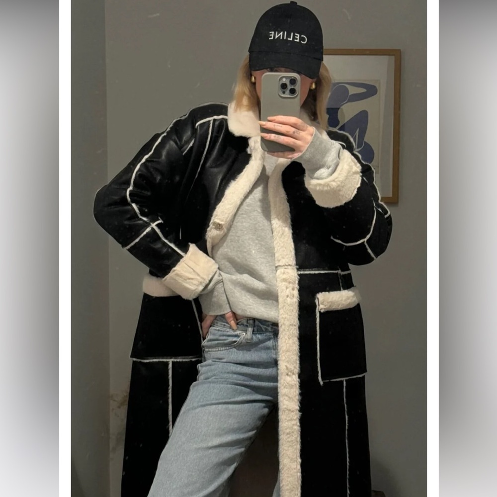 12th Tribe Eliza Black and Sherpa Long Coat